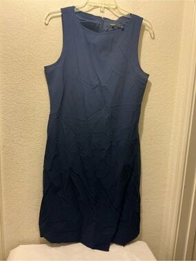 Theory Navy Sleeveless Sheath Dress virgin wool blend  asymmetry